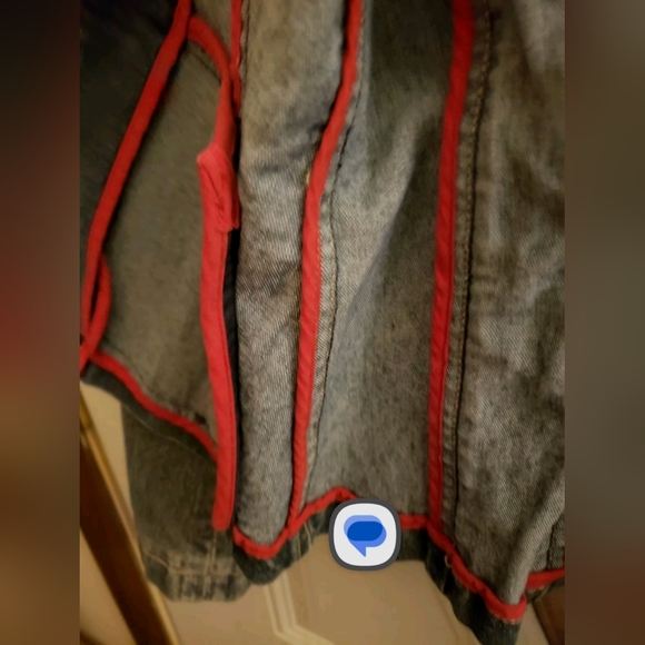 Elie Tahari Corset Lace Up Red Piped Denim Jacket Size Large - Picture 11 of 13